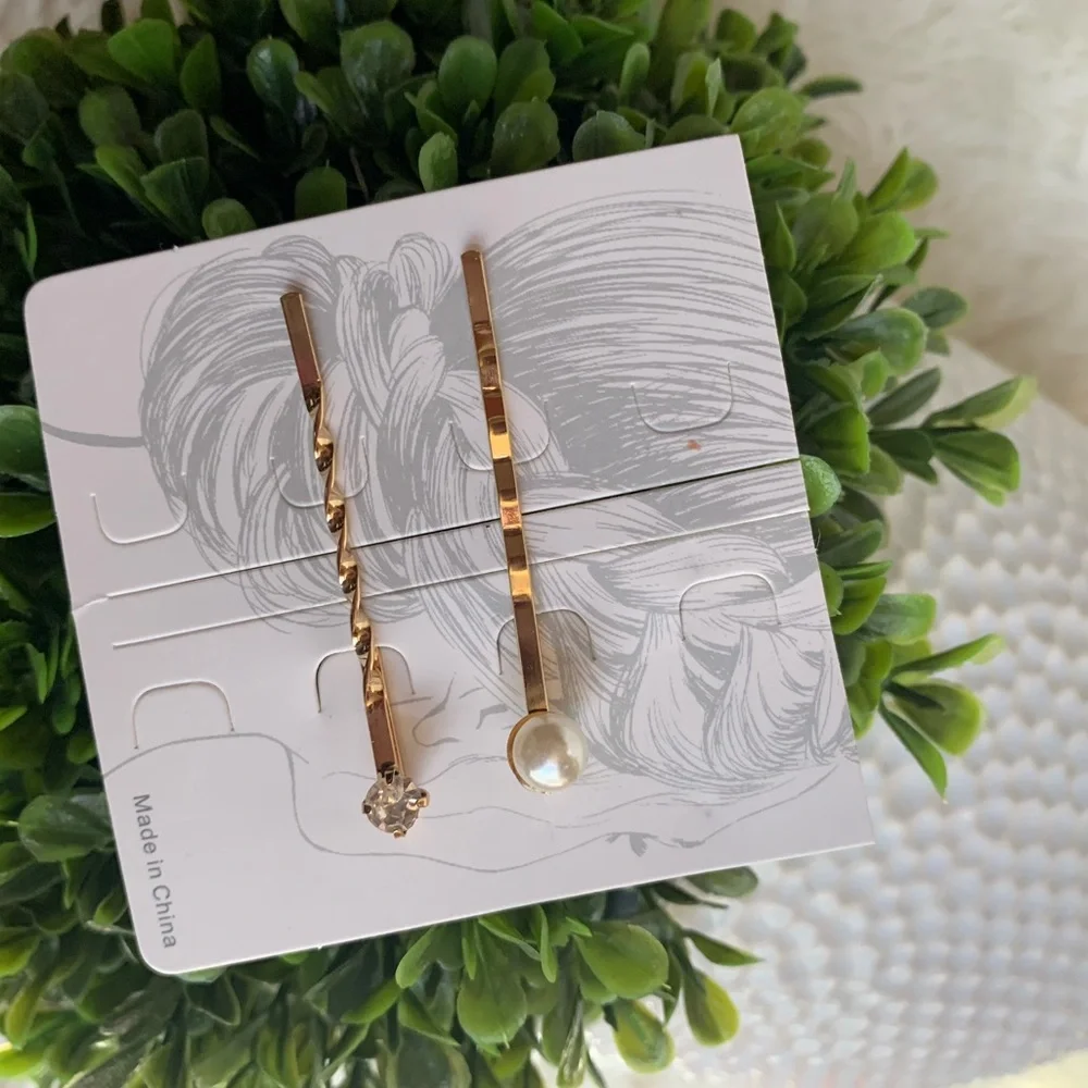Fashion gold tone faux Pearl hairpins
